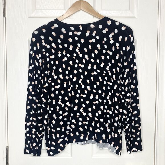 Philosophy Womens Cardigan Sweater Button Up Size 1X Polka Dot Black Cream White - Picture 6 of 9